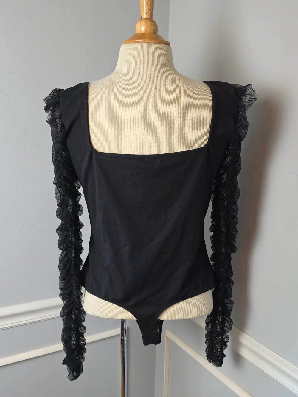 INTIMATELY FREE PEOPLE Must Be Love Polka-Dot Sheer Ruched Sleeve Bodysuit XL